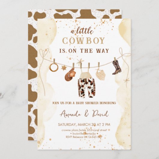 カウボーイウエスタンブラウンプレイドベビーシャワー招待状 招待状 (正面/裏面)
