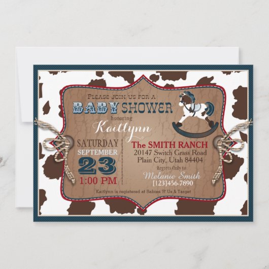 カウボーイウエスタンロッキングホースベビーシャワー 招待状 (正面)