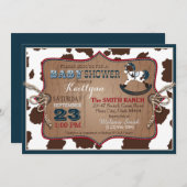 カウボーイウエスタンロッキングホースベビーシャワー 招待状 (正面/裏面)