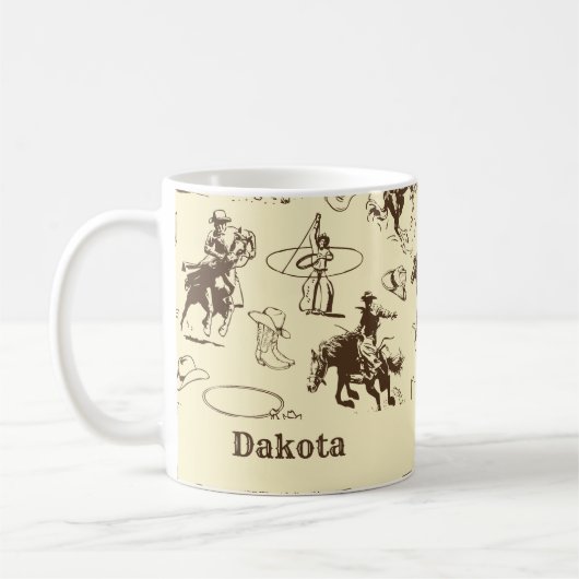 カウボーイウエスタンロデオウズホース名前をカスタムする コーヒーマグカップ (左)