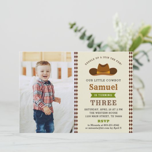 カウボーイウエスタンロデオ男の赤ちゃんフォト1st誕生日 招待状 (スタンド正面)