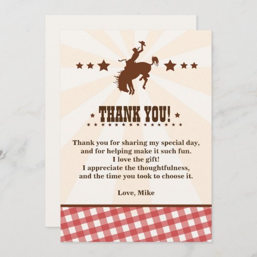 カウボーイウエスタンロデオ誕生日サンキューカード サンキューカード (正面/裏面)