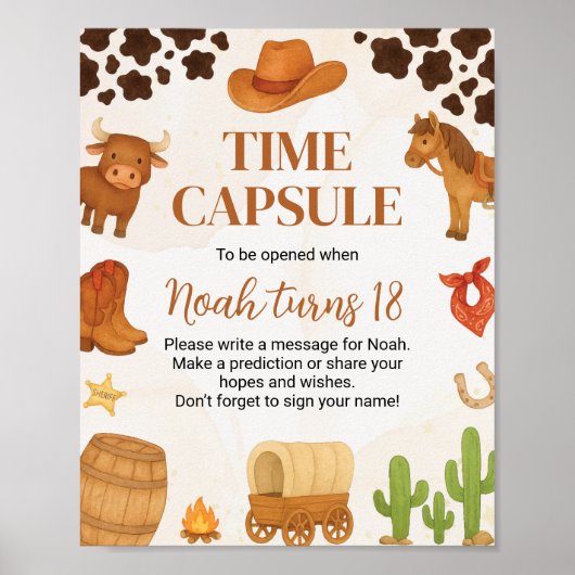 カウボーイウエスタンロデオ誕生日タイムカプセルサイン ポスター (正面)