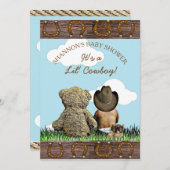 カウボーイエスニックベビーとテディベア赤ちゃんシャワー 招待状 (正面/裏面)