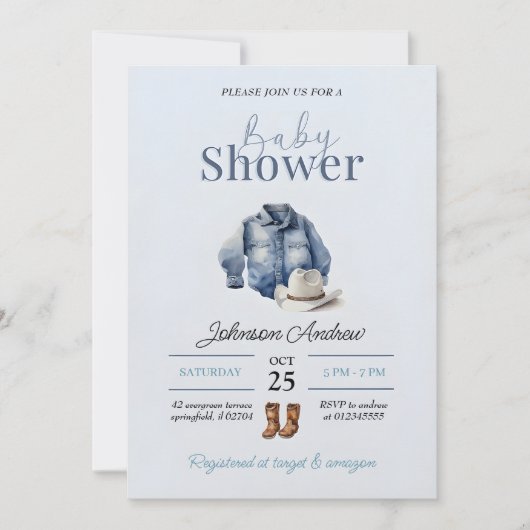 カウボーイエレガントベビーシャワー招待状 招待状 (正面)