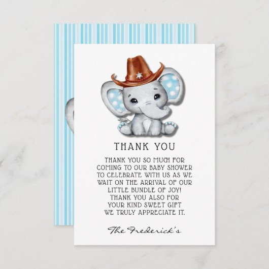 カウボーイエレファントベビーシャワーサンキューカード サンキューカード (正面/裏面)