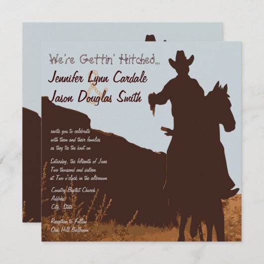 カウボーイオンホースカントリーウェスタン結婚式招待状 招待状 (正面/裏面)