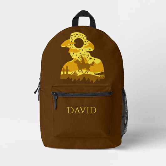 カウボーイオンホース投げ縄茶色パーソナライズされた プリントバックパック (正面)