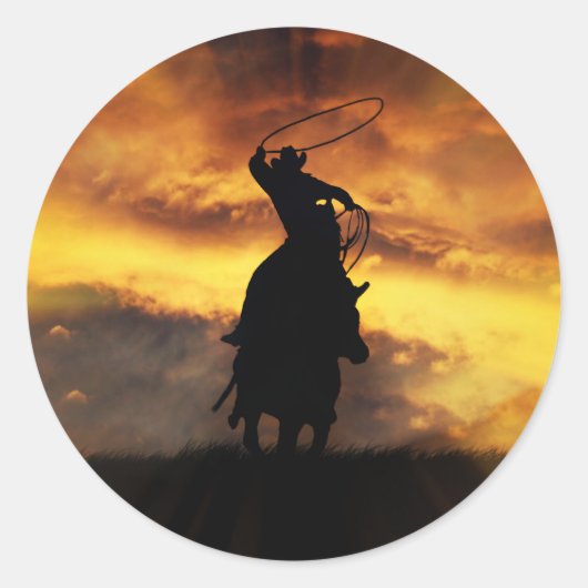 カウボーイカッコいいローピングステッカー ラウンドシール (正面)