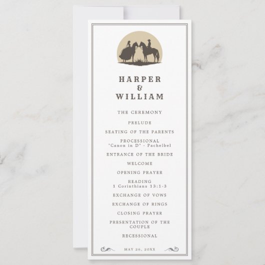 カウボーイカップル結婚式プログラム 招待状 (正面)