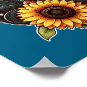 カウボーイカラフルハットのニワトリひまわり ポスター (角)