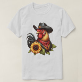 カウボーイカラフルハットのニワトリひまわり Tシャツ