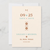 カウボーイカントリーウェスタンティール(緑がかった色)ウェディング日付を保存 招待状 (正面)