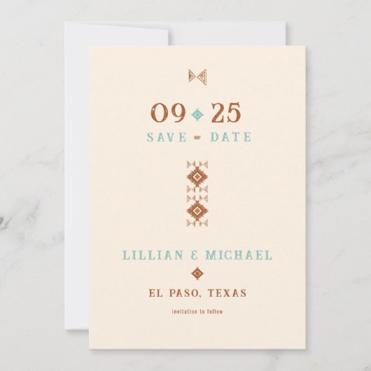 カウボーイカントリーウェスタンティール(緑がかった色)ウェディング日付を保存 招待状 (正面)