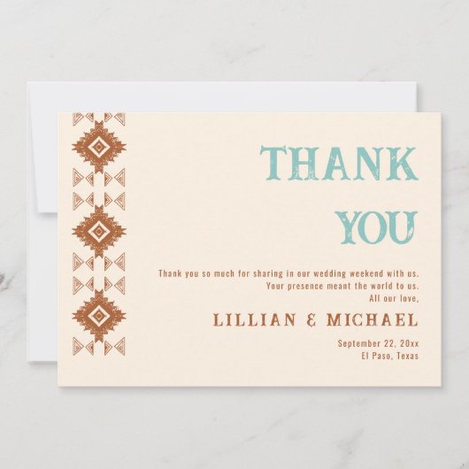カウボーイカントリーウエスタンデザートテラコッタ結婚ズ サンキューカード (正面)