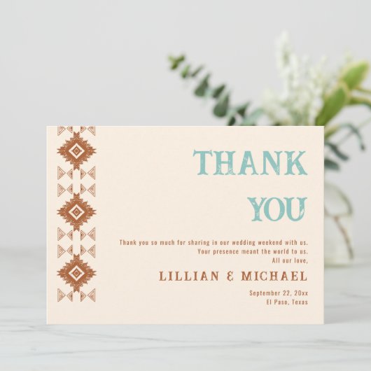 カウボーイカントリーウエスタンデザートテラコッタ結婚ズ サンキューカード (スタンド正面)