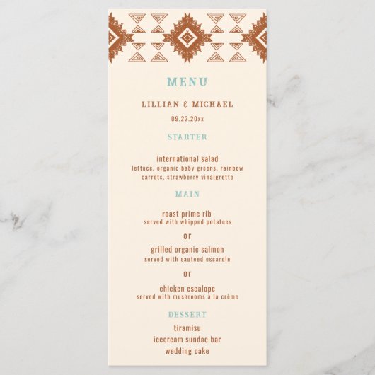 カウボーイカントリーウエスタンデザートテラコッタ結婚ズ メニュー (正面)