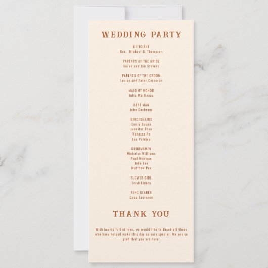 カウボーイカントリーウエスタンデザートラブ結婚式 プログラム (裏面)