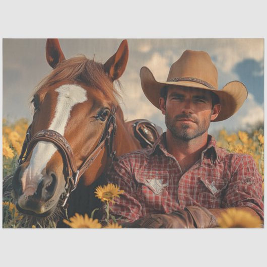 カウボーイカントリーシーンを馬で休む 薄葉紙 (正面)