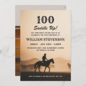 カウボーイカントリー素朴ヴィンテージ写真100誕生日 招待状 (正面/裏面)