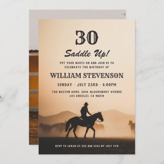カウボーイカントリー素朴ヴィンテージ写真30th Birthday 招待状 (正面/裏面)