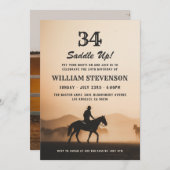 カウボーイカントリー素朴ヴィンテージ写真34誕生日 招待状 (正面/裏面)