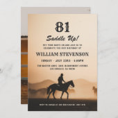 カウボーイカントリー素朴ヴィンテージ写真81誕生日 招待状 (正面/裏面)
