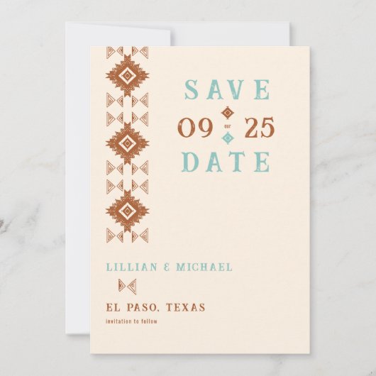 カウボーイカントリー西アステカ結婚式の日付を保存 招待状 (正面)