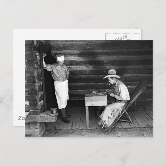 カウボーイカードを見ている遊調理師 ポストカード (正面/裏面)