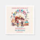 カウボーイカーニバルサーカスショー誕生日 スタンダードカクテルナプキン (正面)