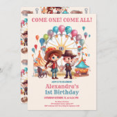 カウボーイカーニバルサーカスショー誕生日 招待状 (正面/裏面)