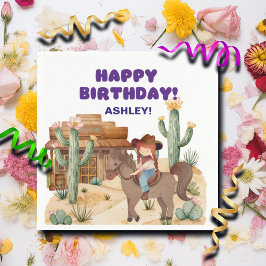 カウボーイガールオンホースバースデーパーティー スタンダードカクテルナプキン