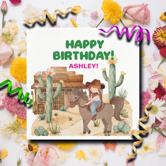 カウボーイガールオンホースバースデーパーティー スタンダードカクテルナプキン