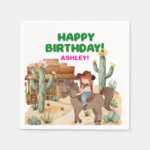 カウボーイガールオンホースバースデーパーティー スタンダードカクテルナプキン (正面)