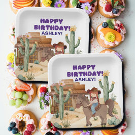 カウボーイガールオンホースバースデーパーティー ペーパープレート