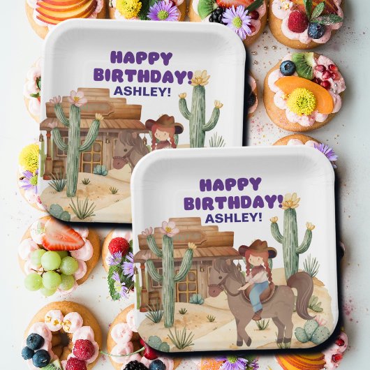 カウボーイガールオンホースバースデーパーティー ペーパープレート