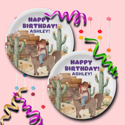 カウボーイガールオンホースバースデーパーティー ペーパープレート