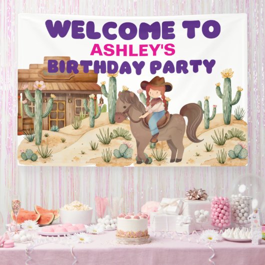 カウボーイガールオンホース誕生日パーティーへようこそ 横断幕 (パーティー)