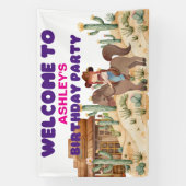 カウボーイガールオンホース誕生日パーティーへようこそ 横断幕 (縦)