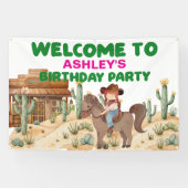 カウボーイガールオンホース誕生日パーティーへようこそ 横断幕 (横)