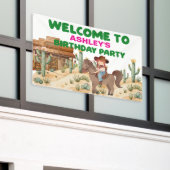 カウボーイガールオンホース誕生日パーティーへようこそ 横断幕 (ビルの外側)