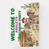 カウボーイガールオンホース誕生日パーティーへようこそ 横断幕 (縦)