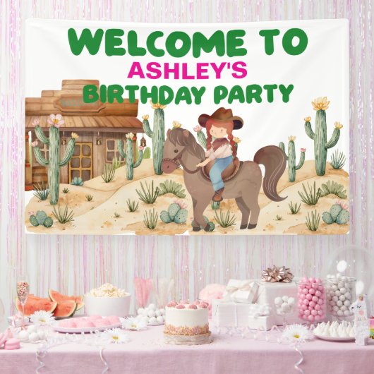 カウボーイガールオンホース誕生日パーティーへようこそ 横断幕 (パーティー)