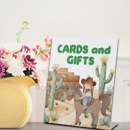 カウボーイガールオンホース誕生日パーティーカード&ギフト 台座サイン