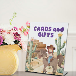 カウボーイガールオンホース誕生日パーティーカード&ギフト 台座サイン