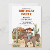 カウボーイガールオンホース1st誕生日パーティー 招待状 (正面)