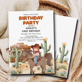 カウボーイガールオンホース1st誕生日パーティー 招待状