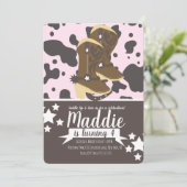 カウボーイガール誕生日牛プリントパーティー |ピンク 招待状 (スタンド正面)