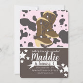 カウボーイガール誕生日牛プリントパーティー |ピンク 招待状 (正面)