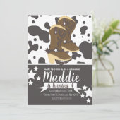 カウボーイガール誕生日牛プリントブラウン 招待状 (スタンド正面)